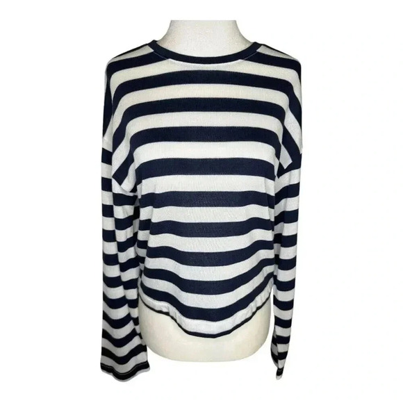 NEW Madewell Women’s‎ Small Drop-Shoulder Pullover Crop Tee in Stripe NWT - Picture 1 of 8
